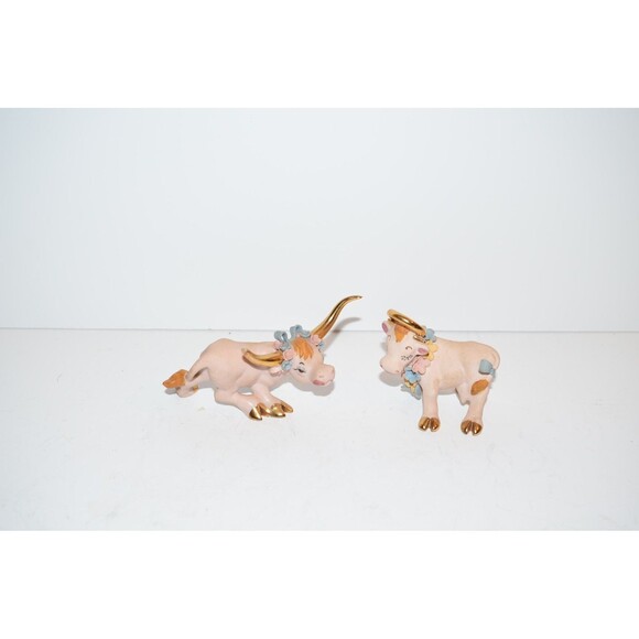 Vtg Pink Longhorn Bull Figurine Bow Flowers Walker Renaker Holy Cow Lot Flaws - Picture 11 of 11
